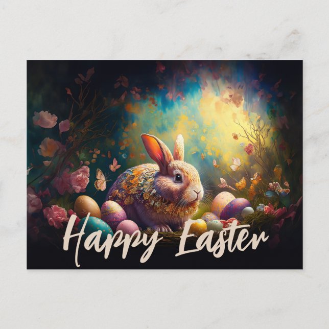 Carte Postale Joyeux lapin de Pâques avec oeufs de Pâques (Devant)