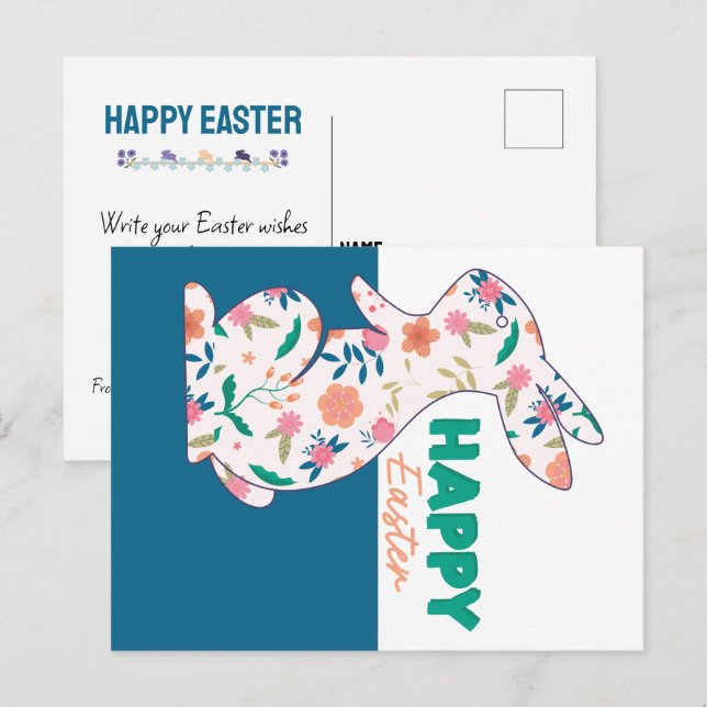 Carte Postale Joyeux lapin floral de Pâques modifiable (Devant / Derrière)
