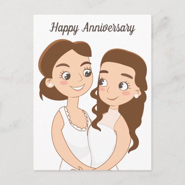 Carte Postale Joyeux Mariage Anniversaire mignon Couple lesbien (Devant)