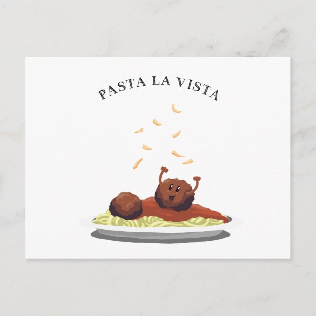 Carte Postale Joyeux Meatball "Pasta La Vista !" (Devant)