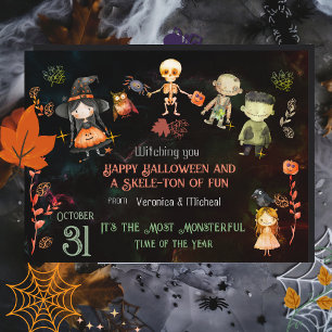 Carte Postale Joyeux monstres mignons d'Halloween