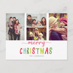 Carte Postale Joyeux Noël 4 Collage de photos Coloré mignon