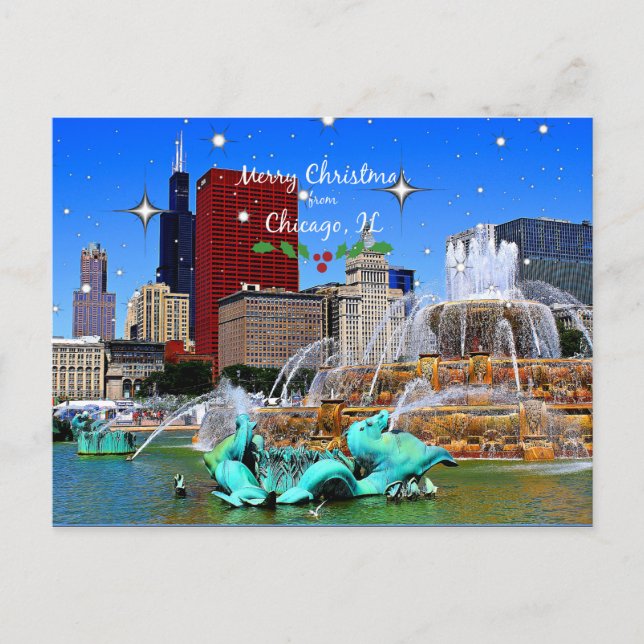 Carte Postale Joyeux Noël à Chicago (Devant)