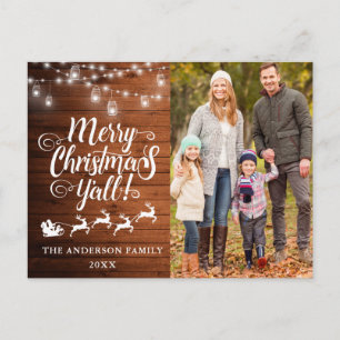 Carte Postale Joyeux Noël à tous Lumières Bois Photo de famille