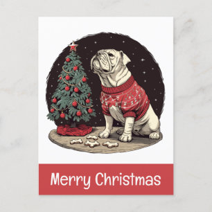 Carte Postale Joyeux Noël anglais Chien de Noël Arbre