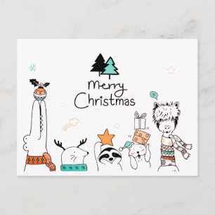 Carte Postale Joyeux Noël Animaux caricaturaux Vacances