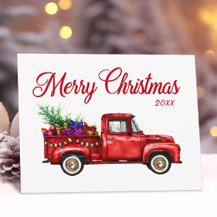 Carte Postale Joyeux Noël Arbre cadeau Camion Rouge vintage Anné