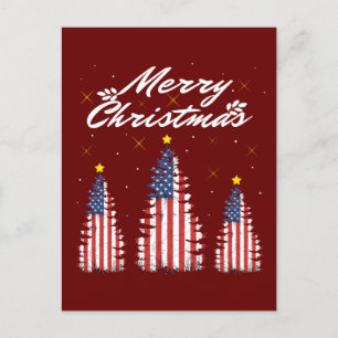 Carte Postale Joyeux Noël Arbre drapeau américain