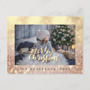 Carte Postale Joyeux Noël Arbre Rose Gold Spark Parties scintill