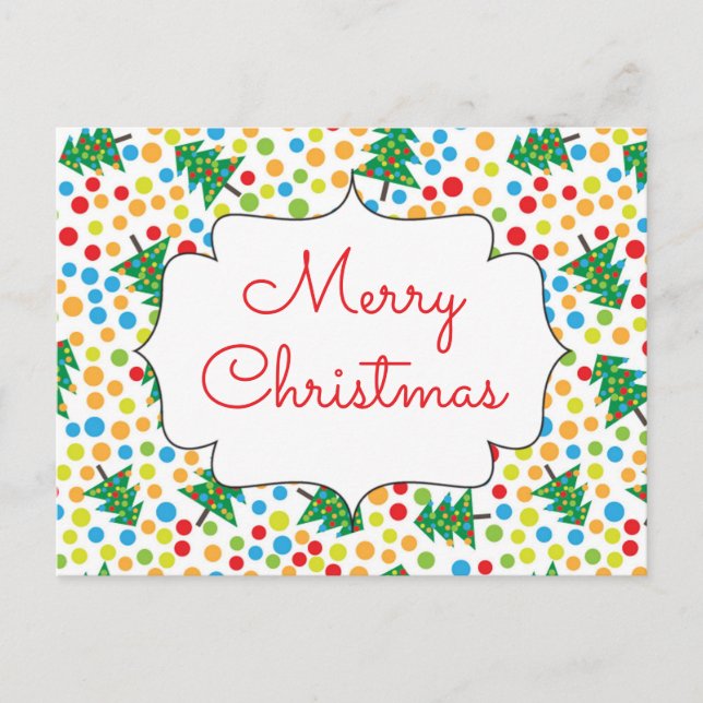 Carte Postale Joyeux Noël Arbres et lumières Fêtes Rétro (Devant)