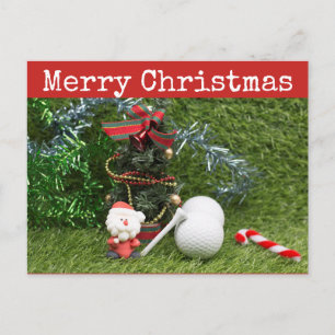 Carte Postale Joyeux Noël au golfeur avec Père Noël et Noël
