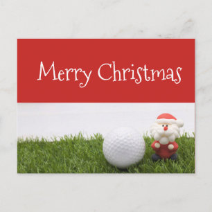 Carte Postale Joyeux Noël au golfeur Père Noël avec balle de gol