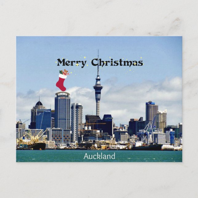 Carte Postale Joyeux Noël! Auckland Skyline, (Devant)