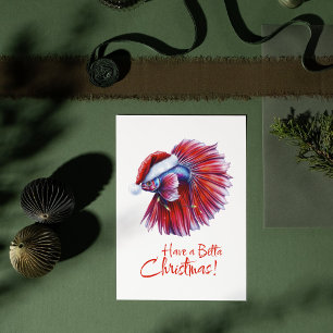 Carte Postale Joyeux Noël aux Betta Poisson drôle de père Noël a