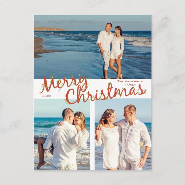 Carte Postale Joyeux Noël avec houx taillé 3 Photo Fêtes (Devant)