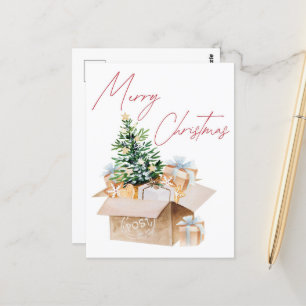 Carte Postale Joyeux Noël avec sapin de Noël et cadeaux
