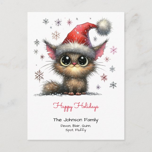 Carte Postale Joyeux Noël avec un chat mignon avec un chapeau de (Devant)