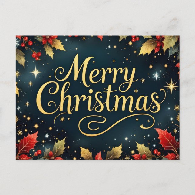 Carte Postale Joyeux Noël Baies Rouges/Or (Devant)