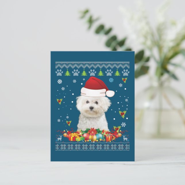Carte Postale Joyeux Noël Bichons Frise Dog Ugly Sweat (Debout devant)