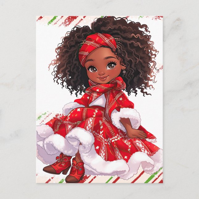 Carte Postale Joyeux Noël Black Girl Melanin Girls Xmas Red (Devant)