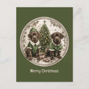 Carte Postale Joyeux Noël Black Labrador Retriever Puppy