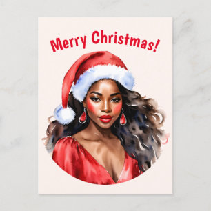 Carte Postale Joyeux Noël Black Woman Santa Hat