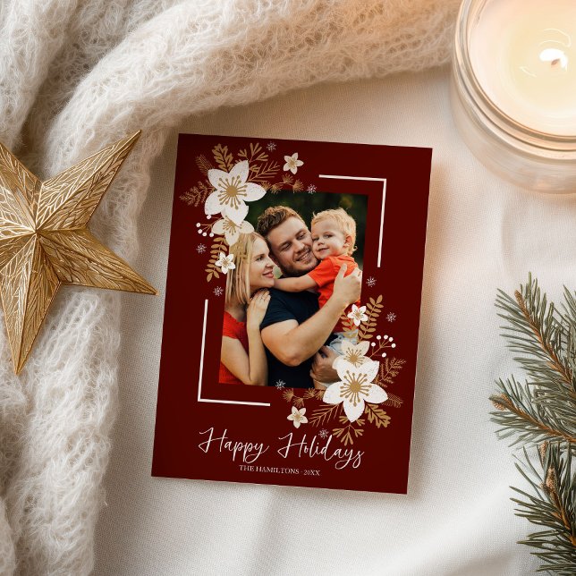 Carte Postale Joyeux Noël Blanc Fêtes Florales Photo (Créateur téléchargé)