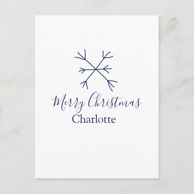 Carte Postale Joyeux Noël bleu flocons ajouter nom fêtes (Devant)