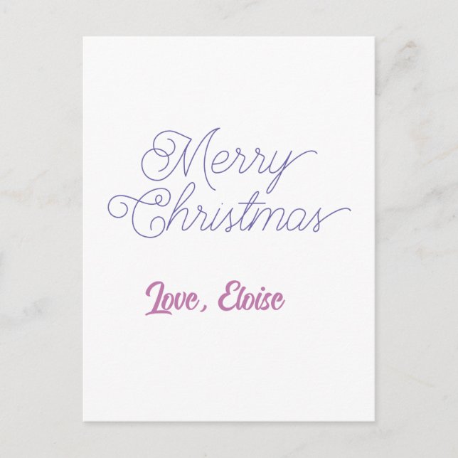 Carte Postale joyeux noël bleu nom amour simple bleu violet  (Devant)