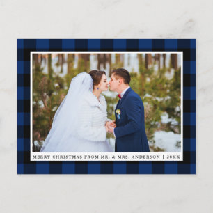 Carte Postale Joyeux Noël bleu Plaid Photo Mariage