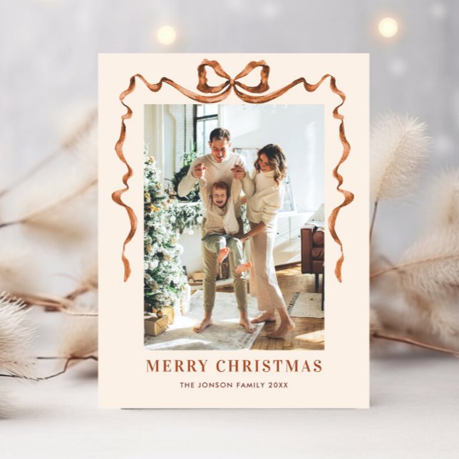 Carte Postale Joyeux Noël Boho Bow Ribbon 2 Photo (Créateur téléchargé)