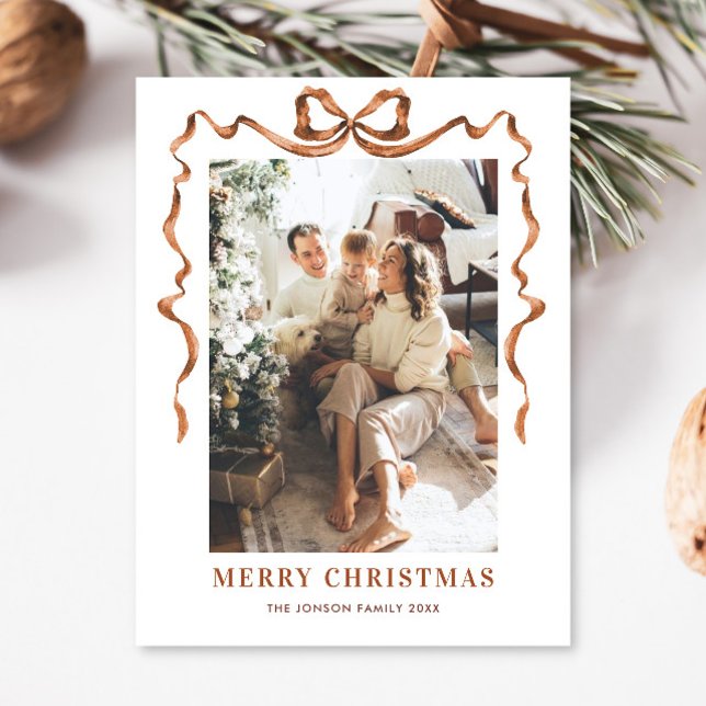 Carte Postale Joyeux Noël Boho Bow Ribbon 2 Photo (Créateur téléchargé)