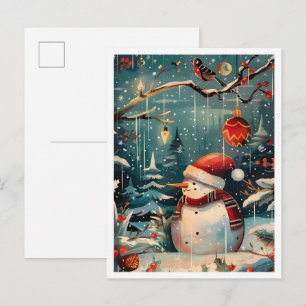 Carte Postale Joyeux Noël Bonhomme de neige