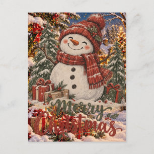 Carte Postale Joyeux Noël Bonhomme de Neige