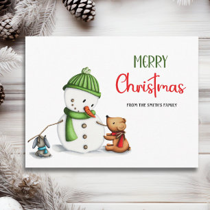 Carte Postale Joyeux Noël Bonhomme de neige 