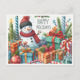 Carte Postale Joyeux Noël Bonhomme de Neige Joyeuses Fêtes