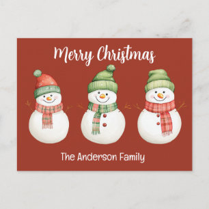 Carte Postale Joyeux Noël Bonhommes de neige