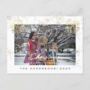 Carte Postale Joyeux Noël Bonne Année Gold Snowflakes Blanc