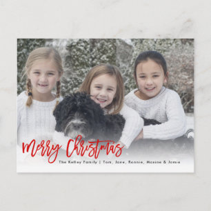 Carte Postale Joyeux Noël Brush Script Red Holiday Photo