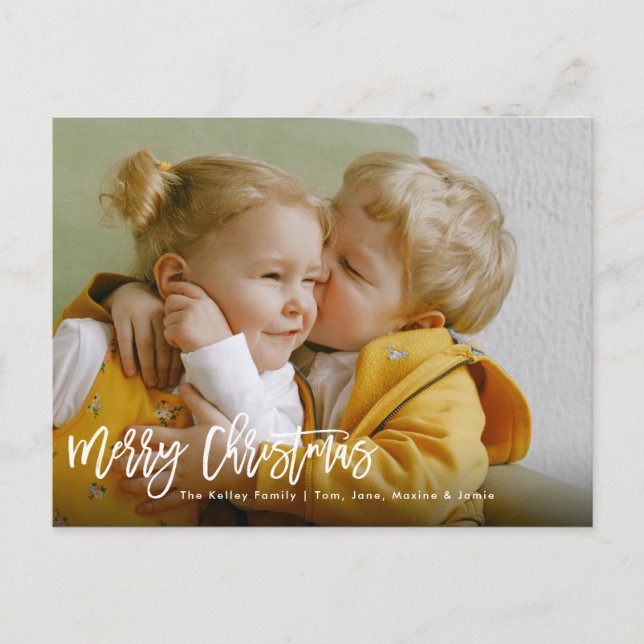 Carte Postale Joyeux Noël Brush Script White Holiday Photo (Devant)