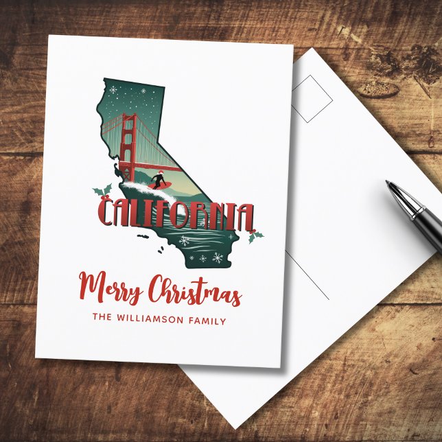 Carte postale Joyeux Noël California State Holiday (Personalize postcard front with your details.  Reverse is blank for your handwritten message)