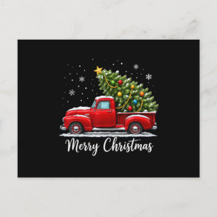 Carte Postale Joyeux Noël camion rouge arbre hommes femmes