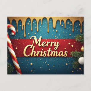 Carte Postale Joyeux Noël Canne à Sucre Bleu Rouge