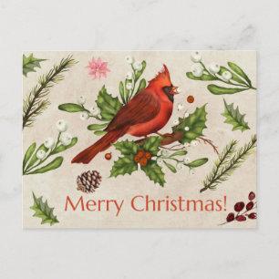 Carte Postale Joyeux Noël Cardinal Rouge