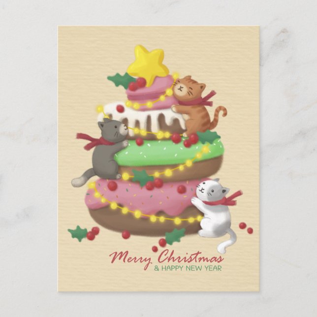 Carte Postale Joyeux Noël : Cats & Sweets Illustration (Devant)