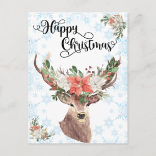 Carte Postale Joyeux Noël Cerf Aquarelle Bois