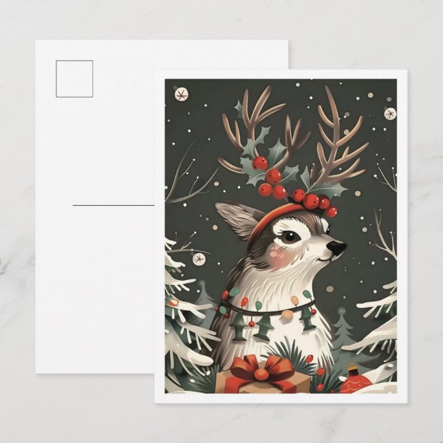 Carte Postale Joyeux Noël Cerf Vintage (Devant / Derrière)