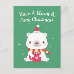 Carte Postale Joyeux Noël chaleureux et cosy avec un ours polair