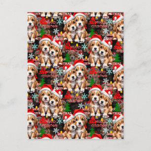 Carte Postale Joyeux Noël Chapeau de Père Noël Chien Design - No
