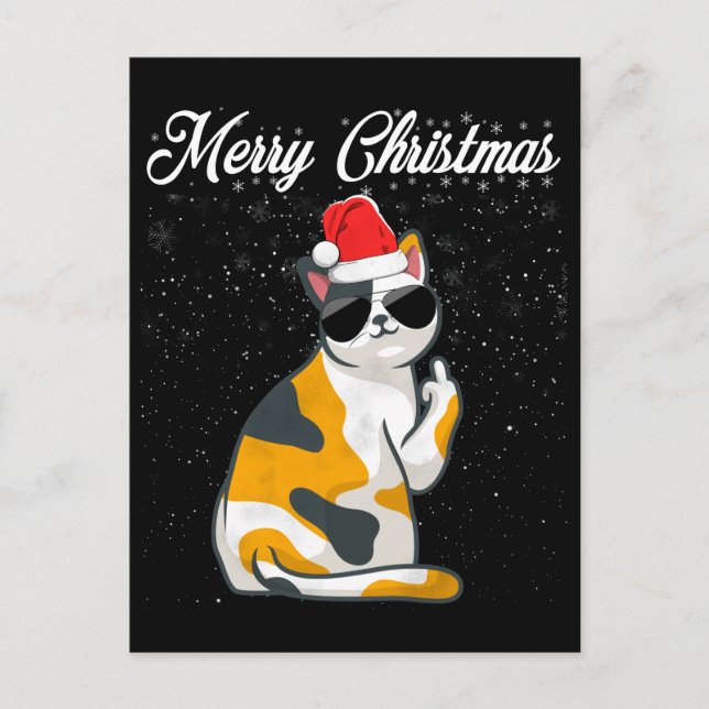 Carte Postale Joyeux Noël Chat Doigt D'honneur Noël Sale Noël la (Devant)